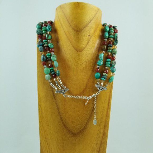 Genuine Turquoise Twisted 3-Strand Necklace - Picture 3 of 5